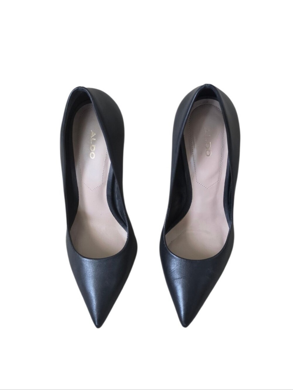 ALDO Black Leather Pointed Toe Stiletto Pumps 4.5" High Heel Size 7 - Picture 6 of 9